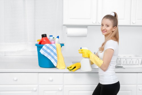 Office cleaner in Greenwich maintaining a tidy workplace